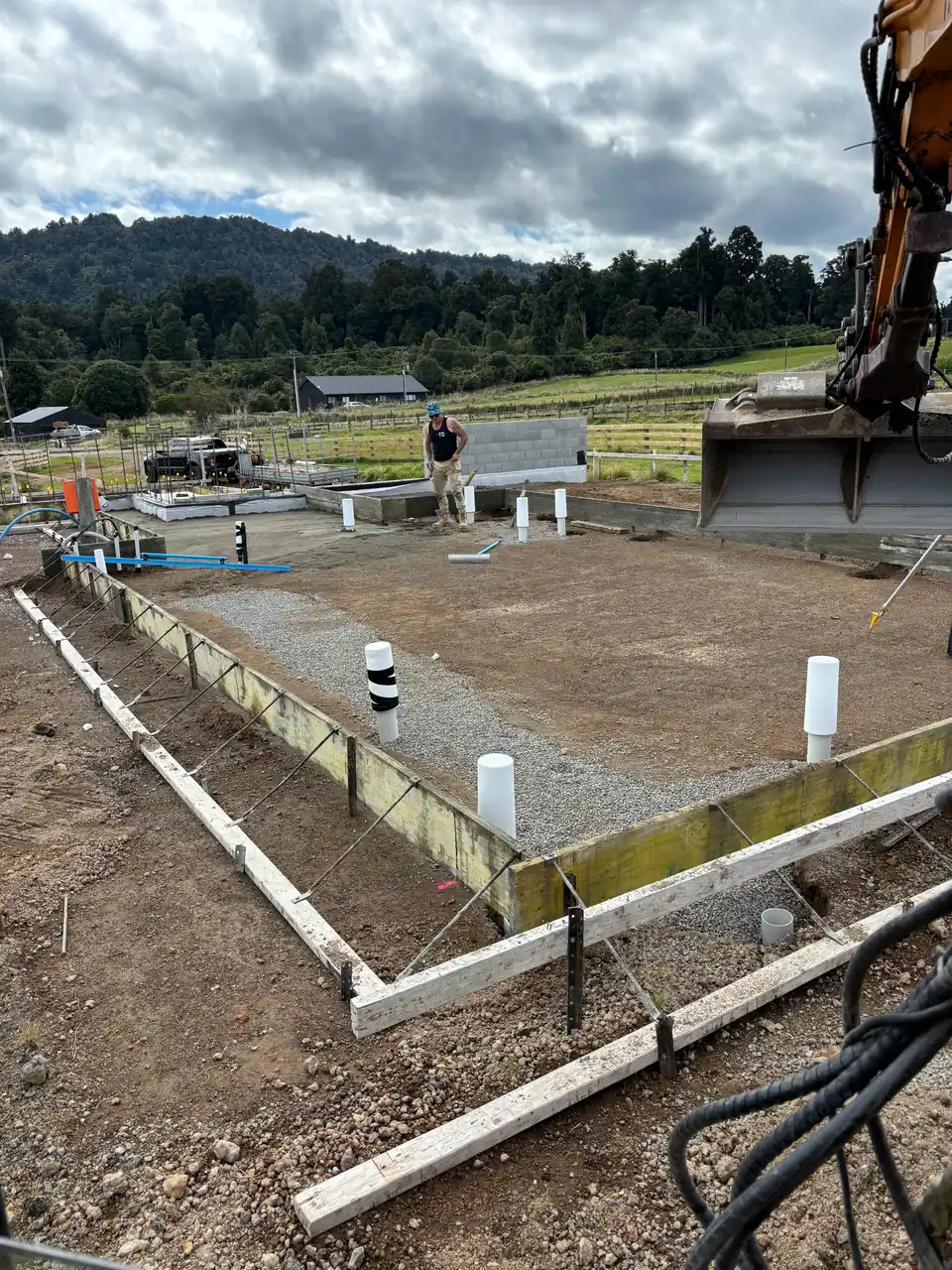 Foundation boxing and services set out for a new house